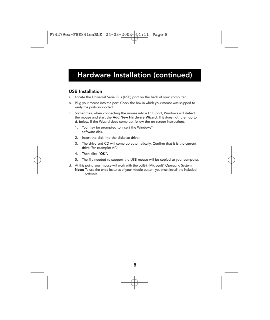 Belkin P74279ea user manual USB Installation 