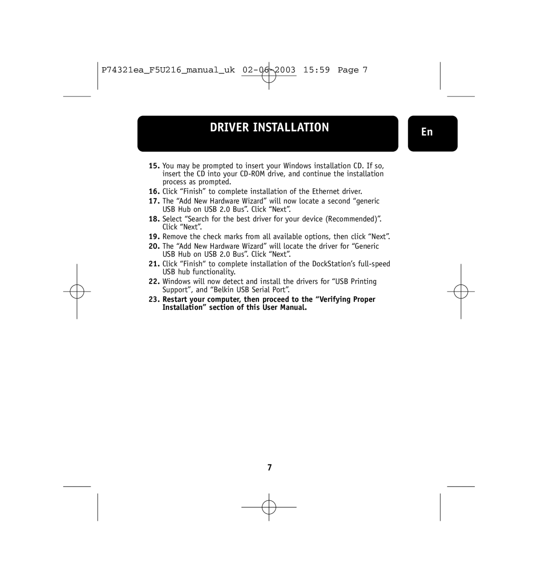 Belkin F5U216ea, P74321ea user manual Driver Installation 