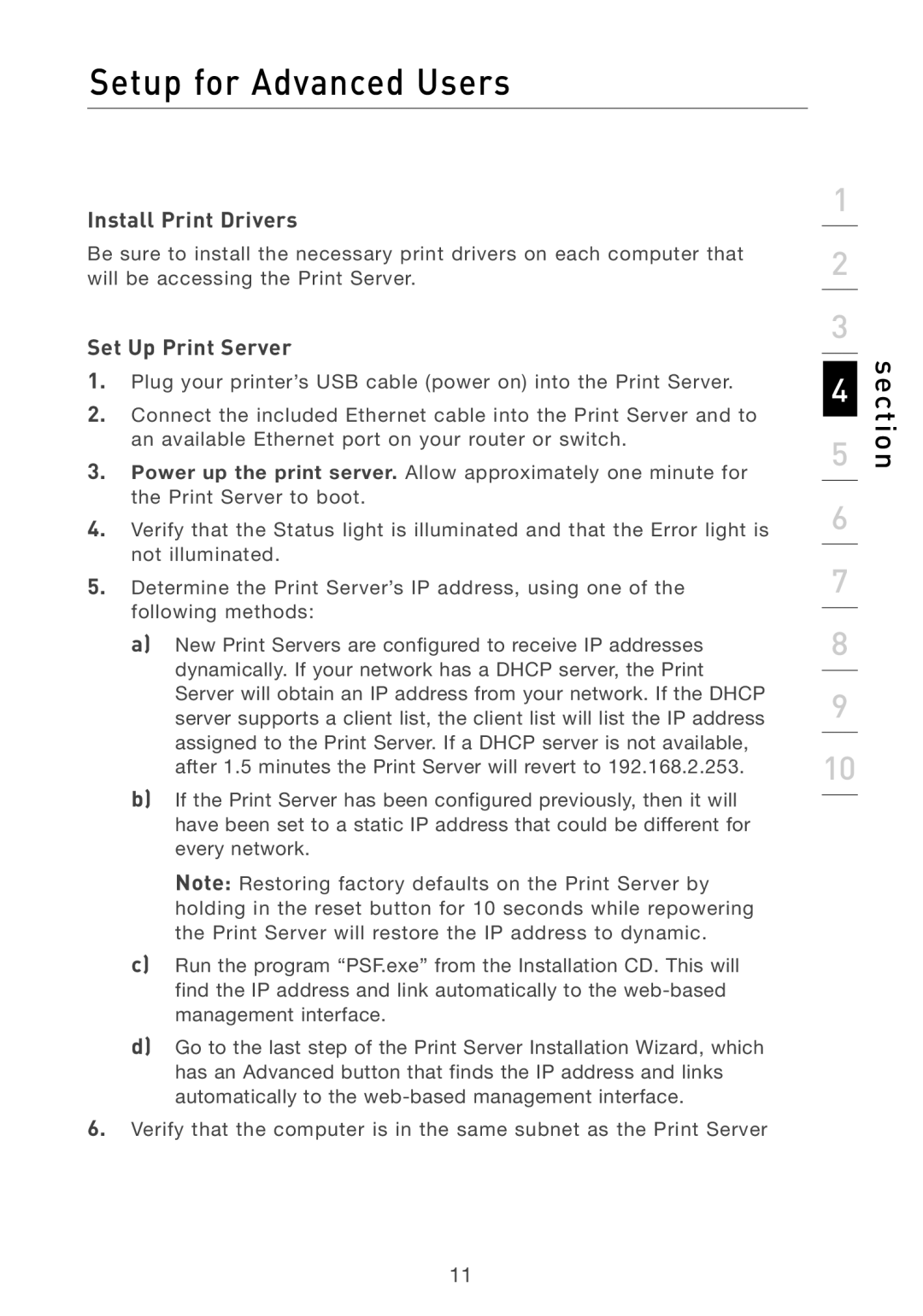 Belkin P74393UK manual Setup for Advanced Users, Install Print Drivers, Set Up Print Server 