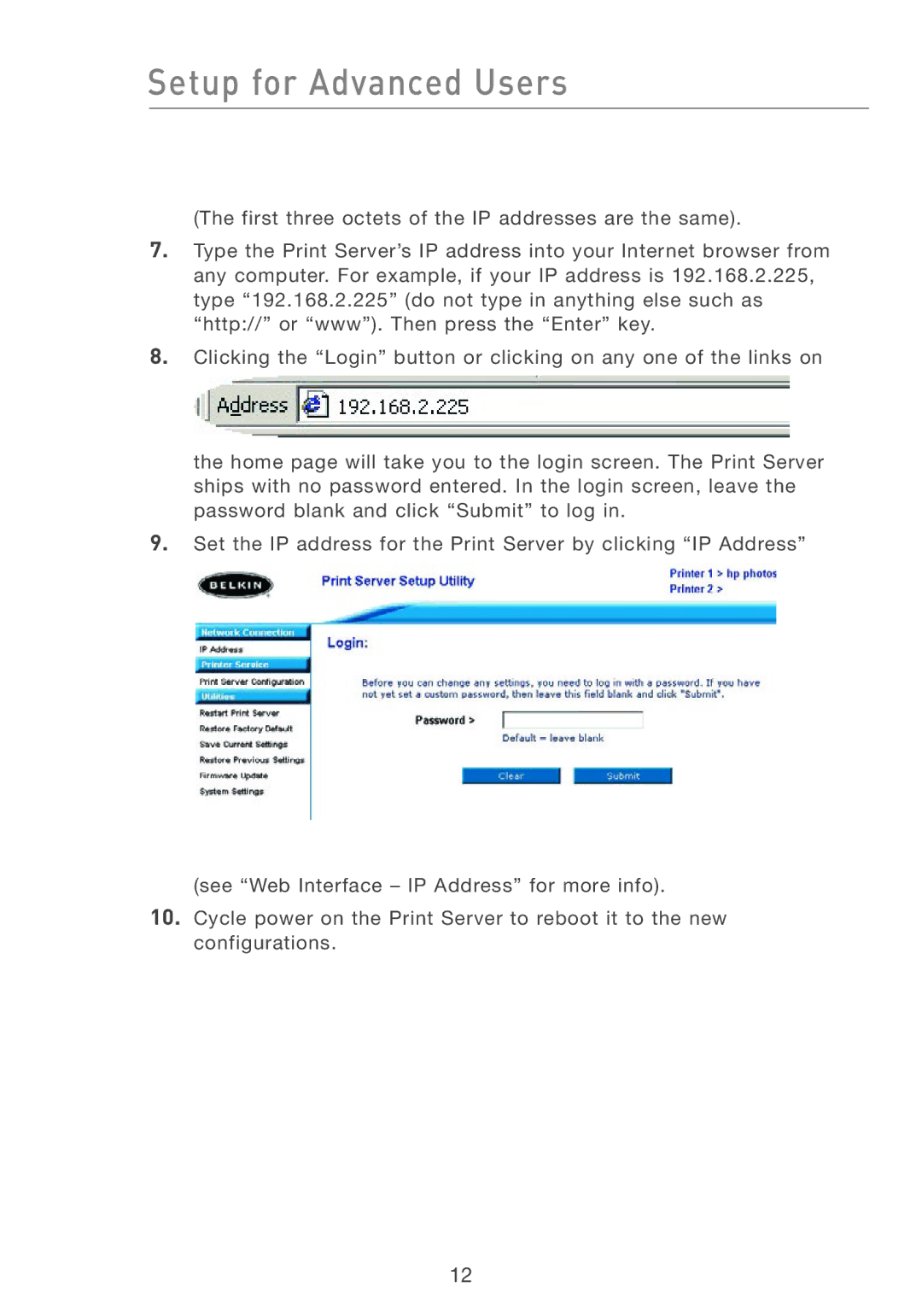 Belkin P74393UK manual Setup for Advanced Users 