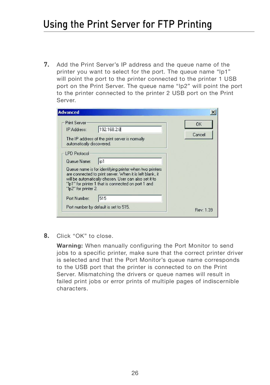 Belkin P74393UK manual Using the Print Server for FTP Printing 