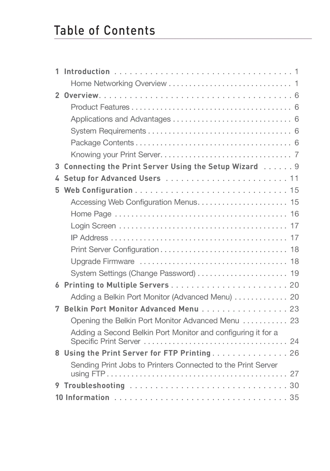 Belkin P74393UK manual Table of Contents 