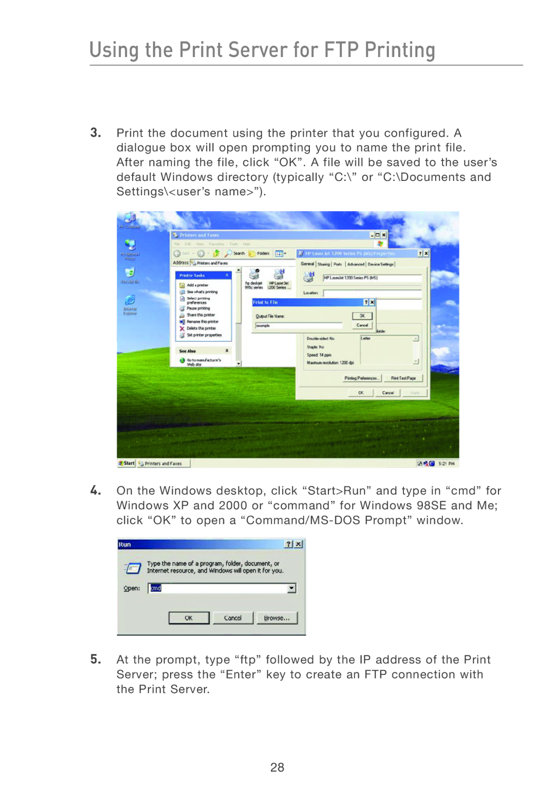 Belkin P74393UK manual Using the Print Server for FTP Printing 