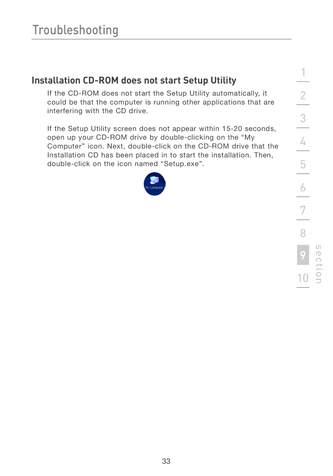 Belkin P74393UK manual Installation CD-ROM does not start Setup Utility 