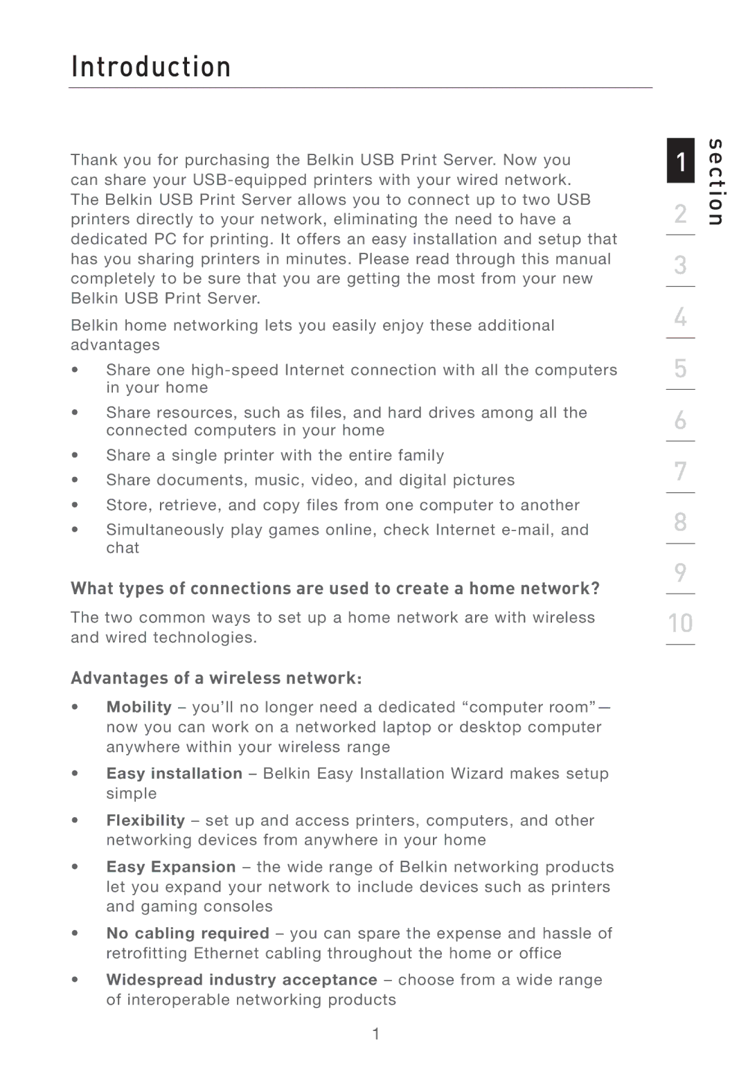 Belkin P74393UK manual Introduction, Advantages of a wireless network 