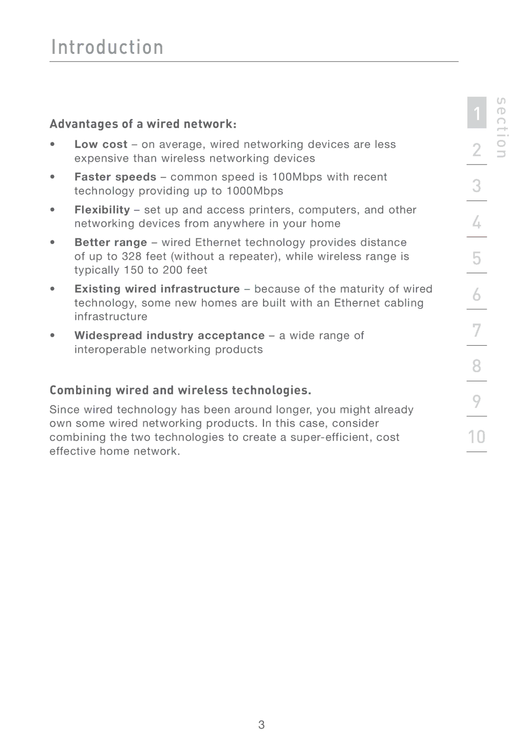 Belkin P74393UK manual Advantages of a wired network, Combining wired and wireless technologies 