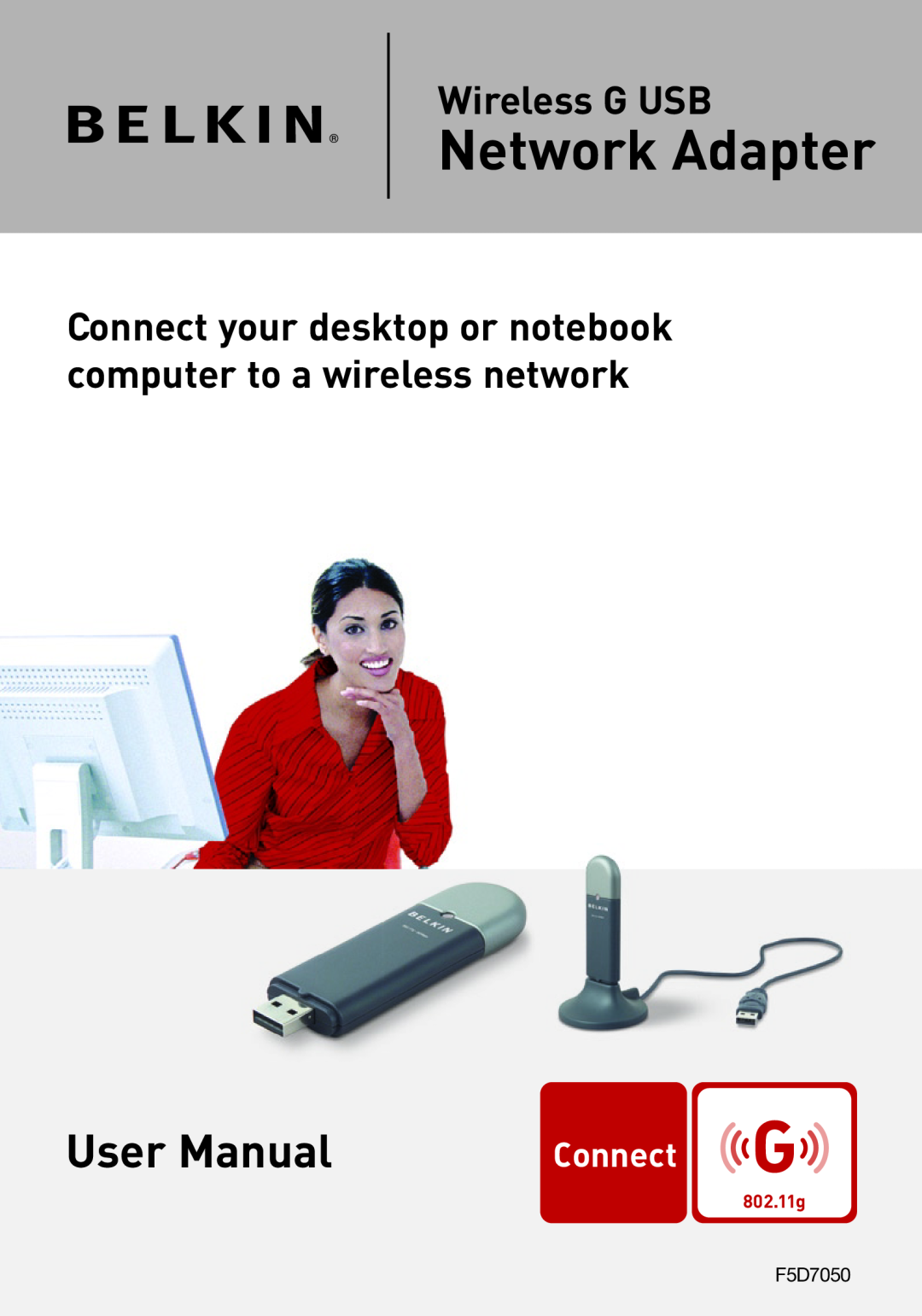 Belkin P74471EA-B manual Network Adapter, Wireless G USB, Connect your desktop or notebook computer to a wireless network 