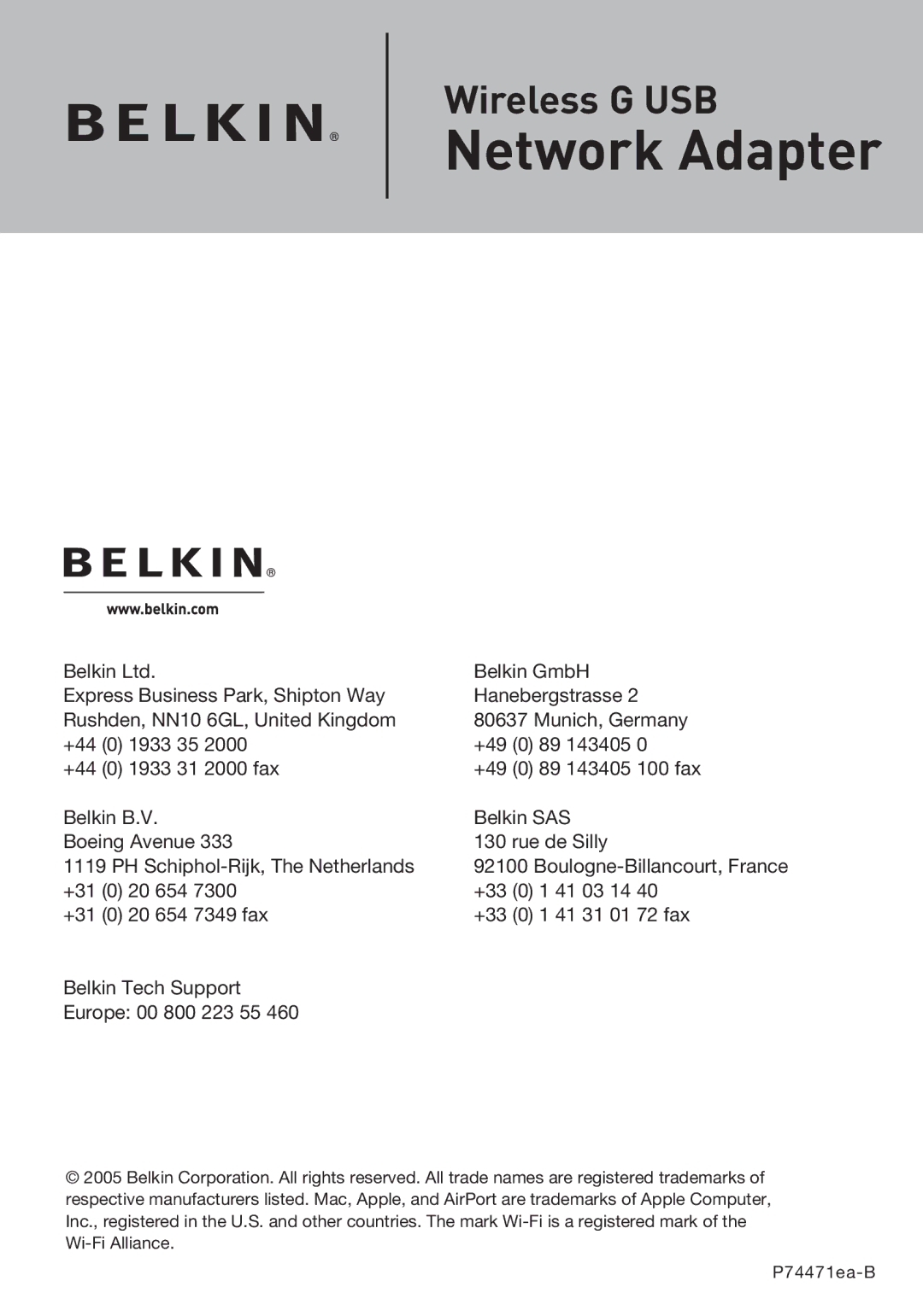 Belkin P74471EA-B manual Network Adapter 