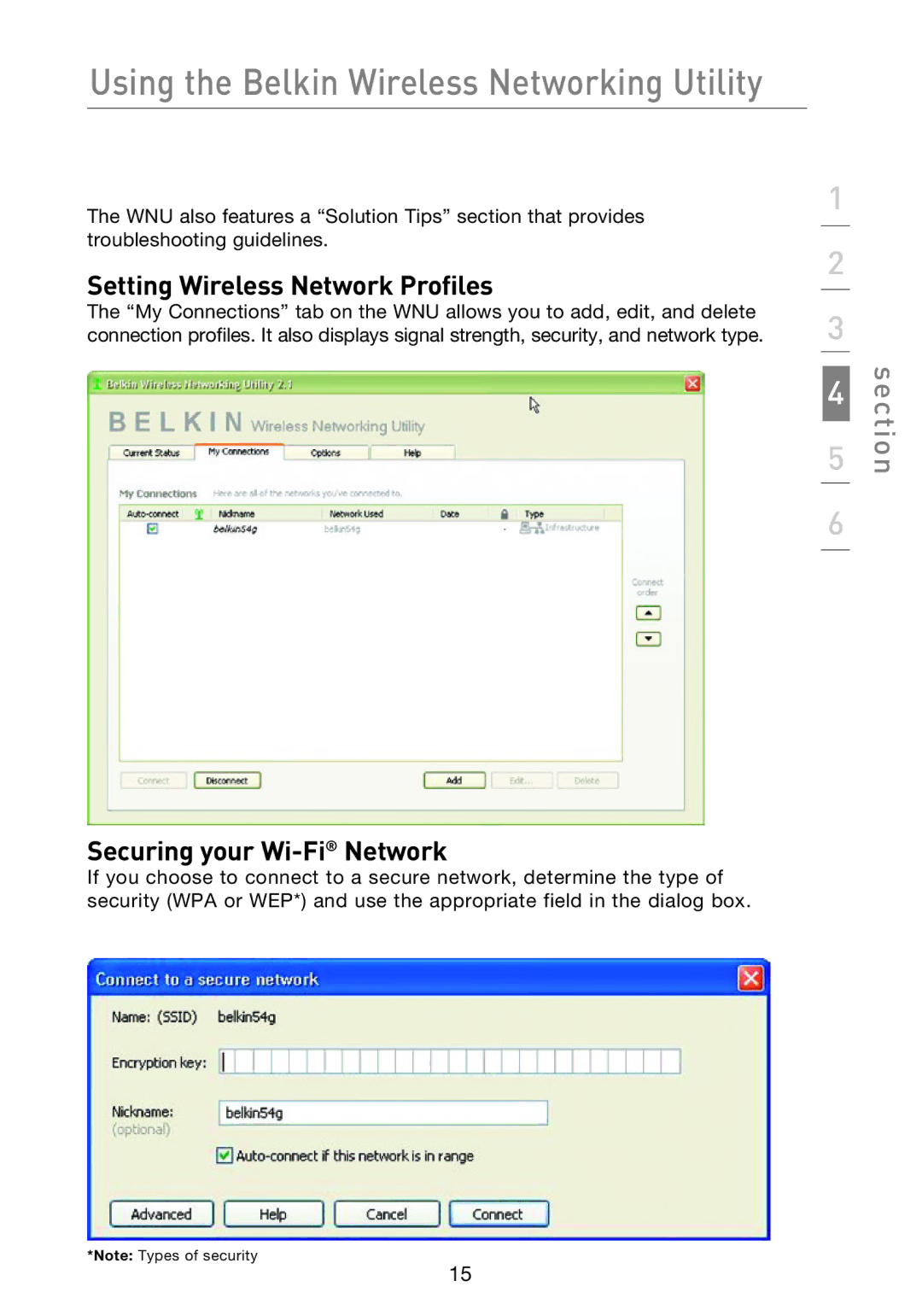 Belkin P74471EA-B manual Setting Wireless Network Profiles, Securing your Wi-FiNetwork 