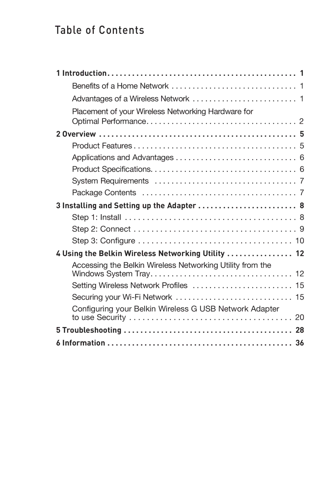 Belkin P74471EA-B manual Table of Contents 