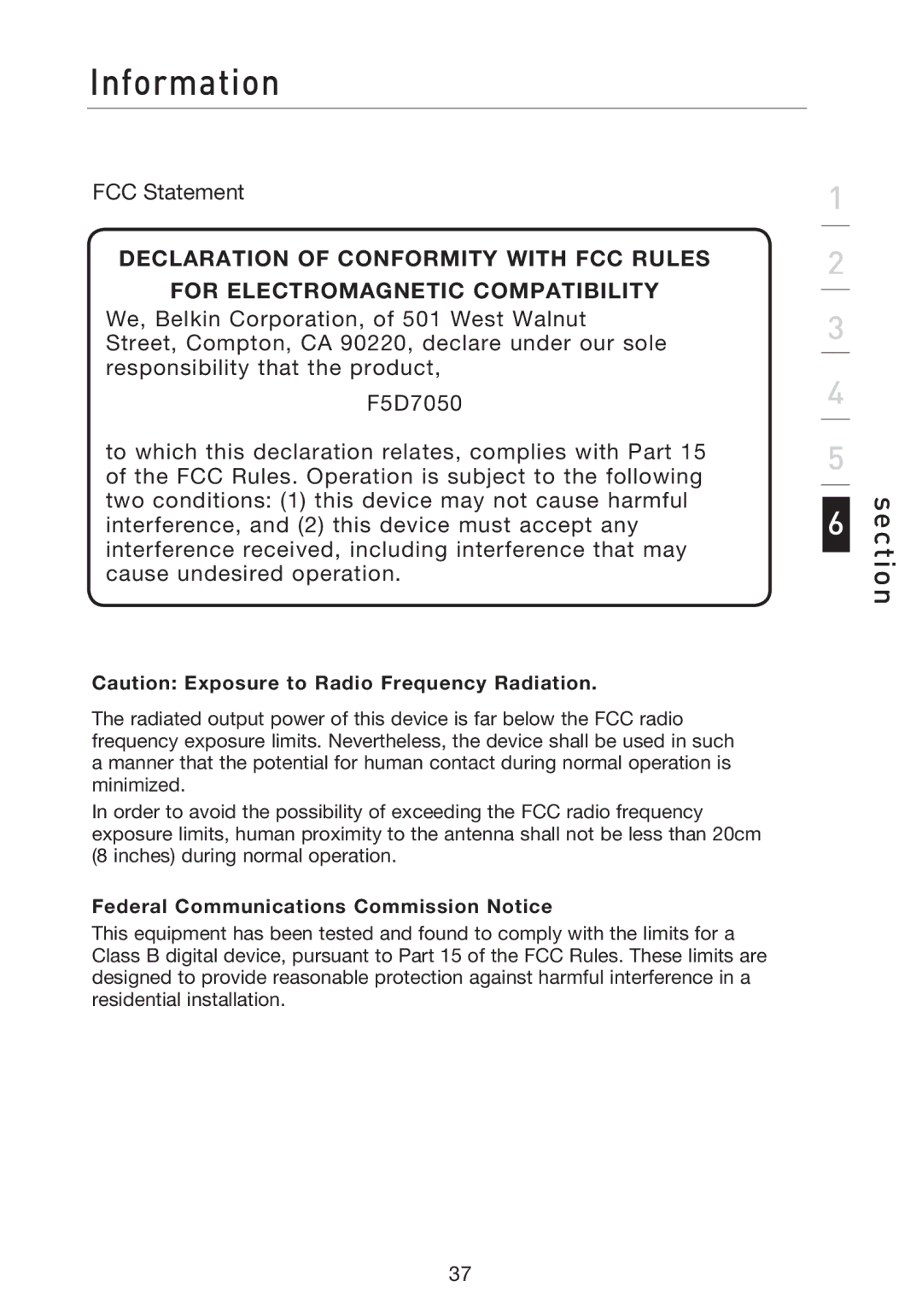 Belkin P74471EA-B manual Federal Communications Commission Notice 