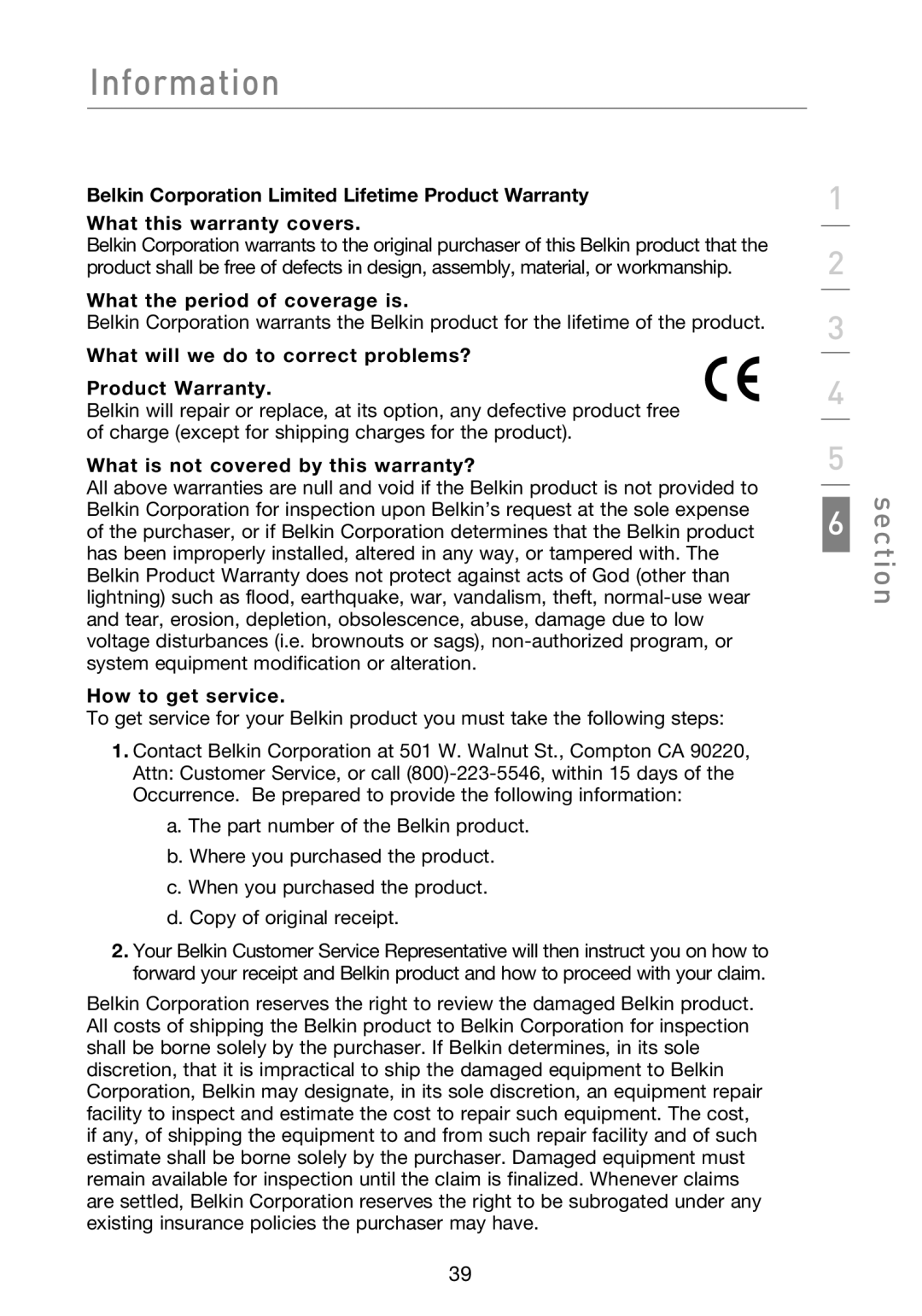 Belkin P74471EA-B manual What the period of coverage is, What will we do to correct problems? Product Warranty 