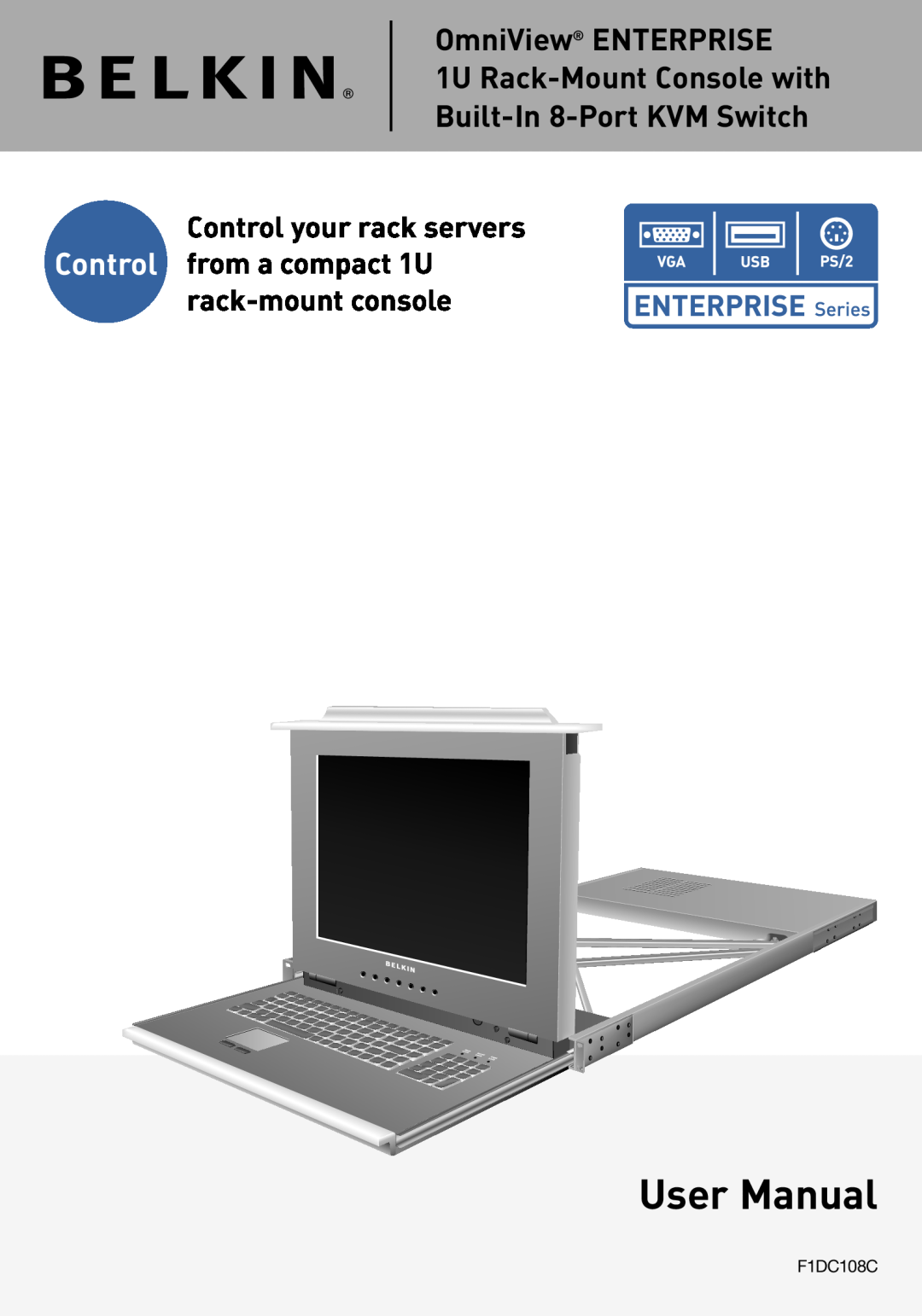 Belkin P74696 rack-mount console, Control your rack servers Control from a compact 1U, User Manual, OmniView ENTERPRISE 