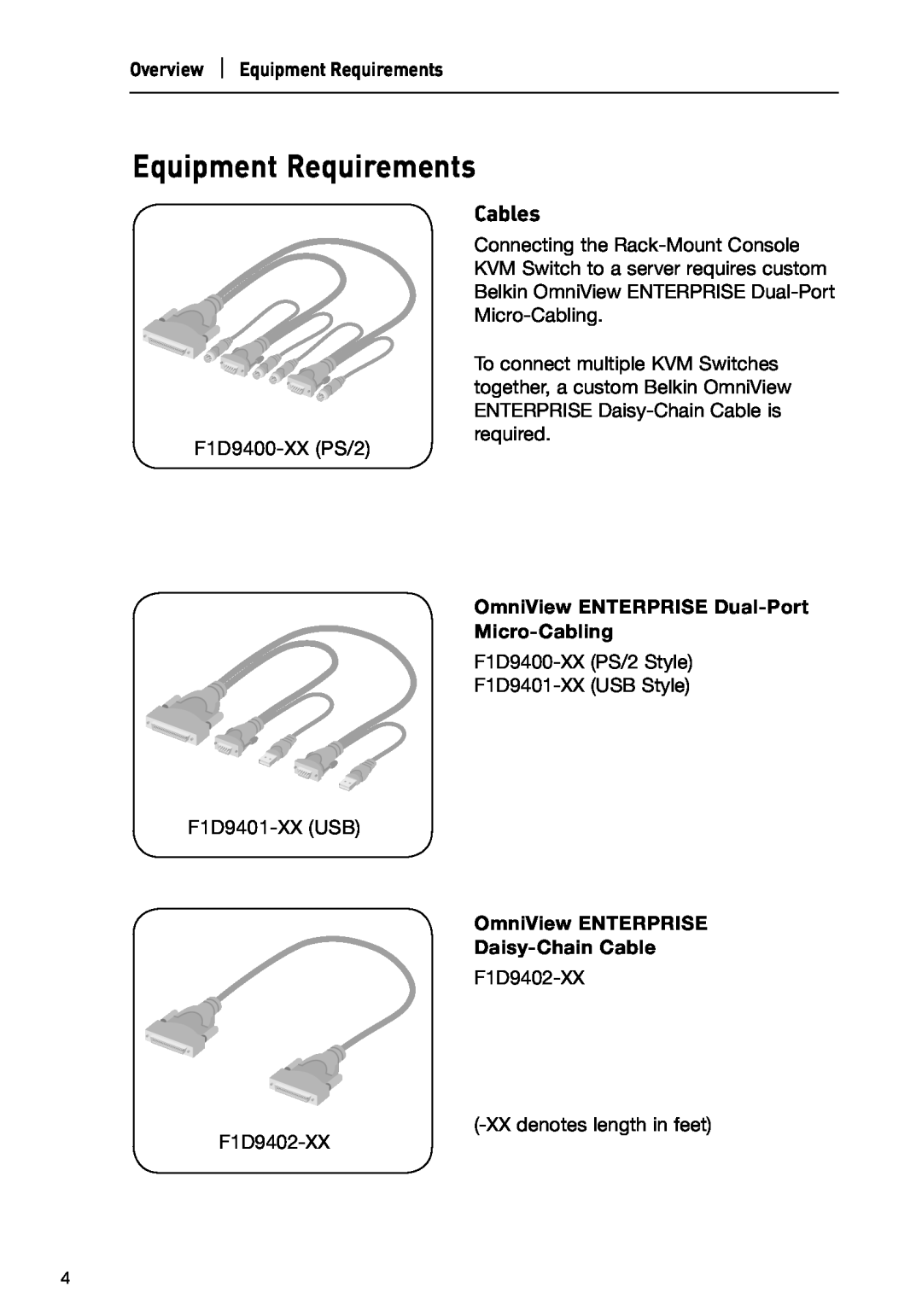 Belkin P74696 manual Equipment Requirements, Cables 