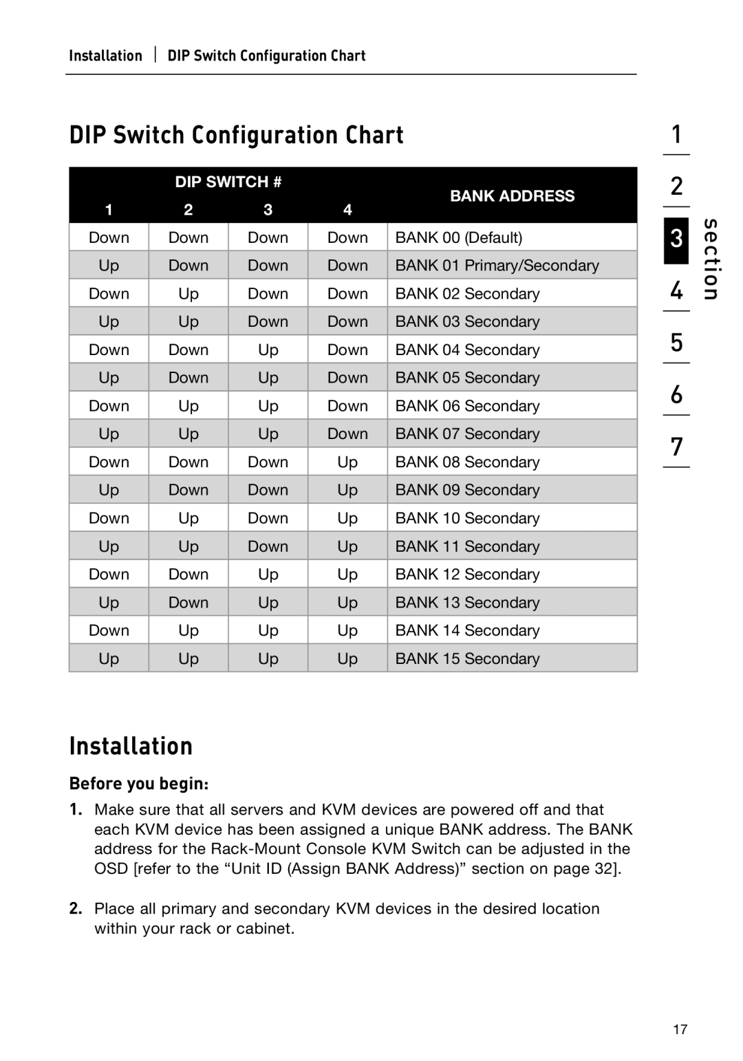 Belkin P74696 manual DIP Switch Configuration Chart, Installation, Before you begin 