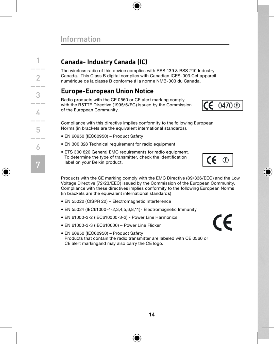 Belkin P74775UK, F8E849-BNDL user manual Canada- Industry Canada IC, Europe-European Union Notice, Information 
