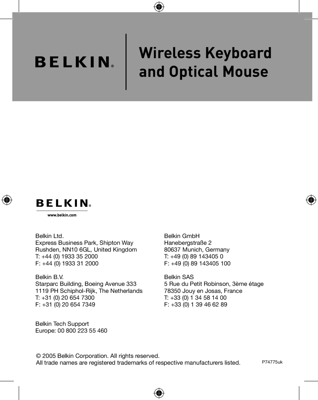 Belkin P74775UK, F8E849-BNDL Wireless Keyboard and Optical Mouse, Belkin Corporation. All rights reserved, P74775uk 