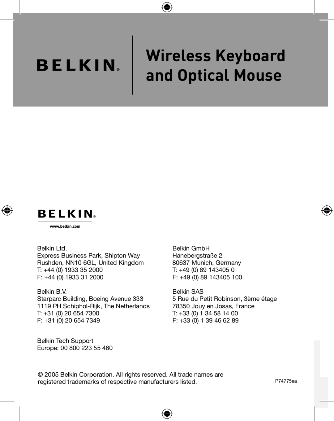 Belkin F8E849-BNDL, P74775UK user manual Wireless Keyboard and Optical Mouse, Belkin GmbH 