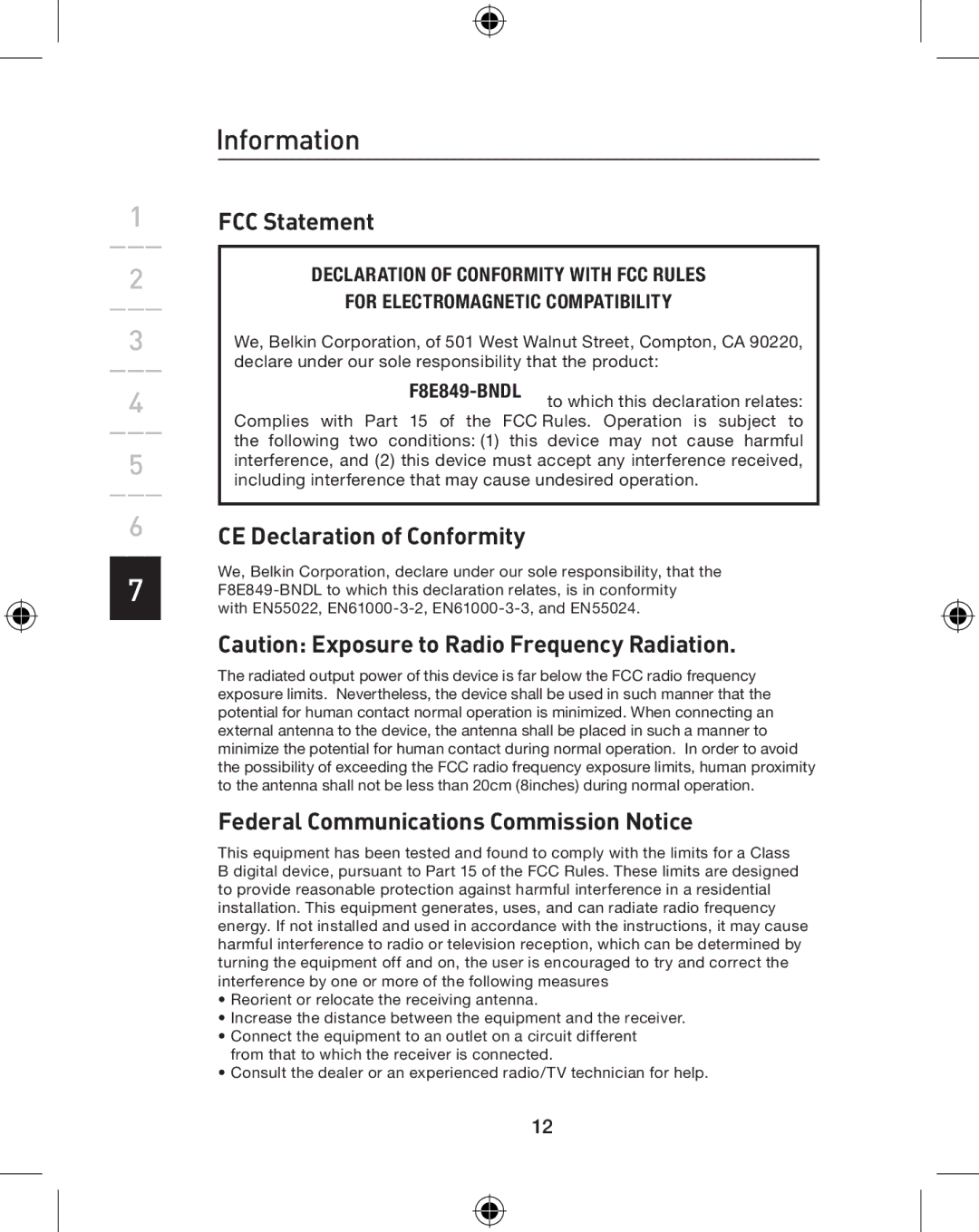 Belkin F8E849-BNDL, P74775UK user manual Information 