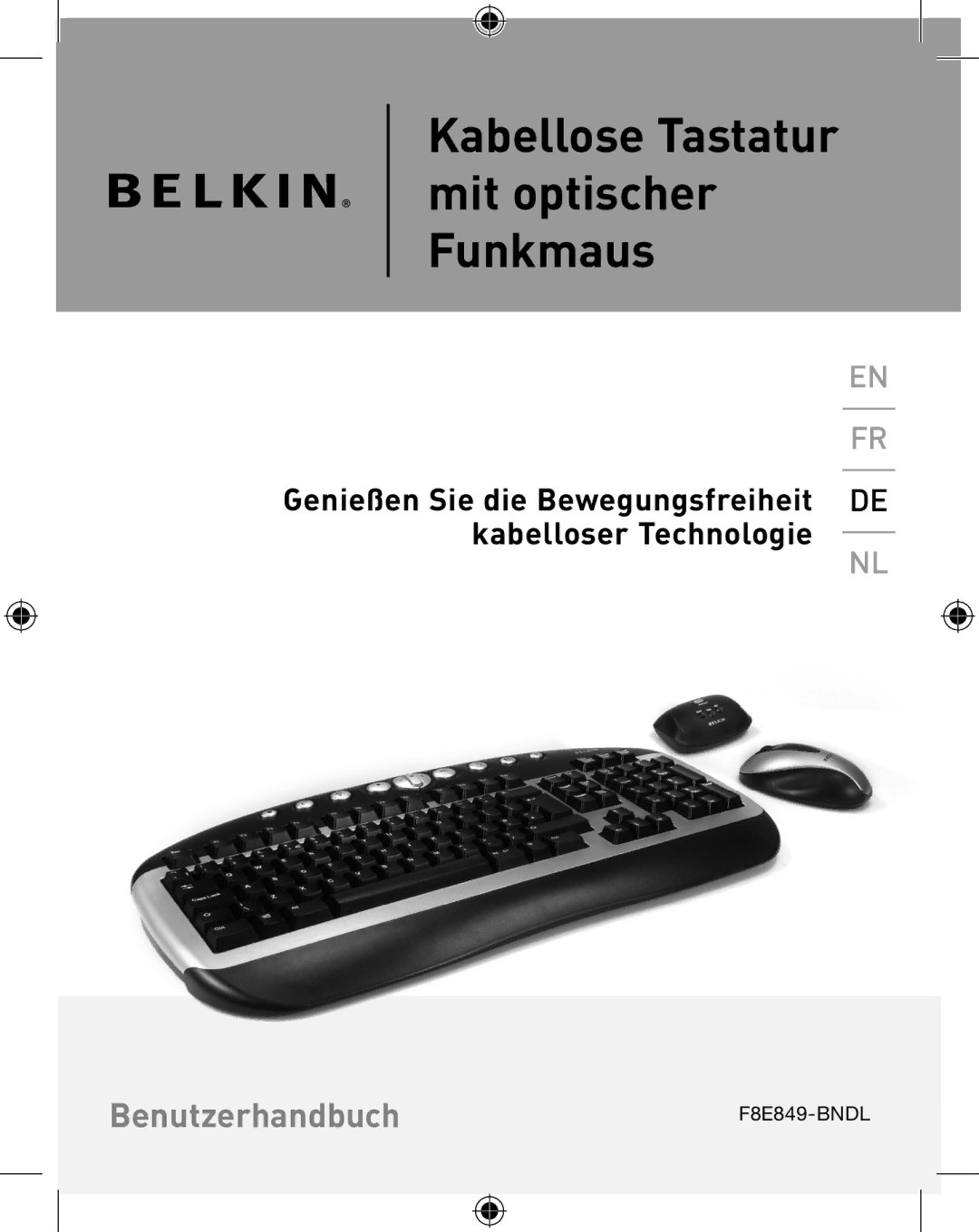 Belkin F8E849-BNDL, P74775UK user manual Kabellose Tastatur mit optischer Funkmaus 