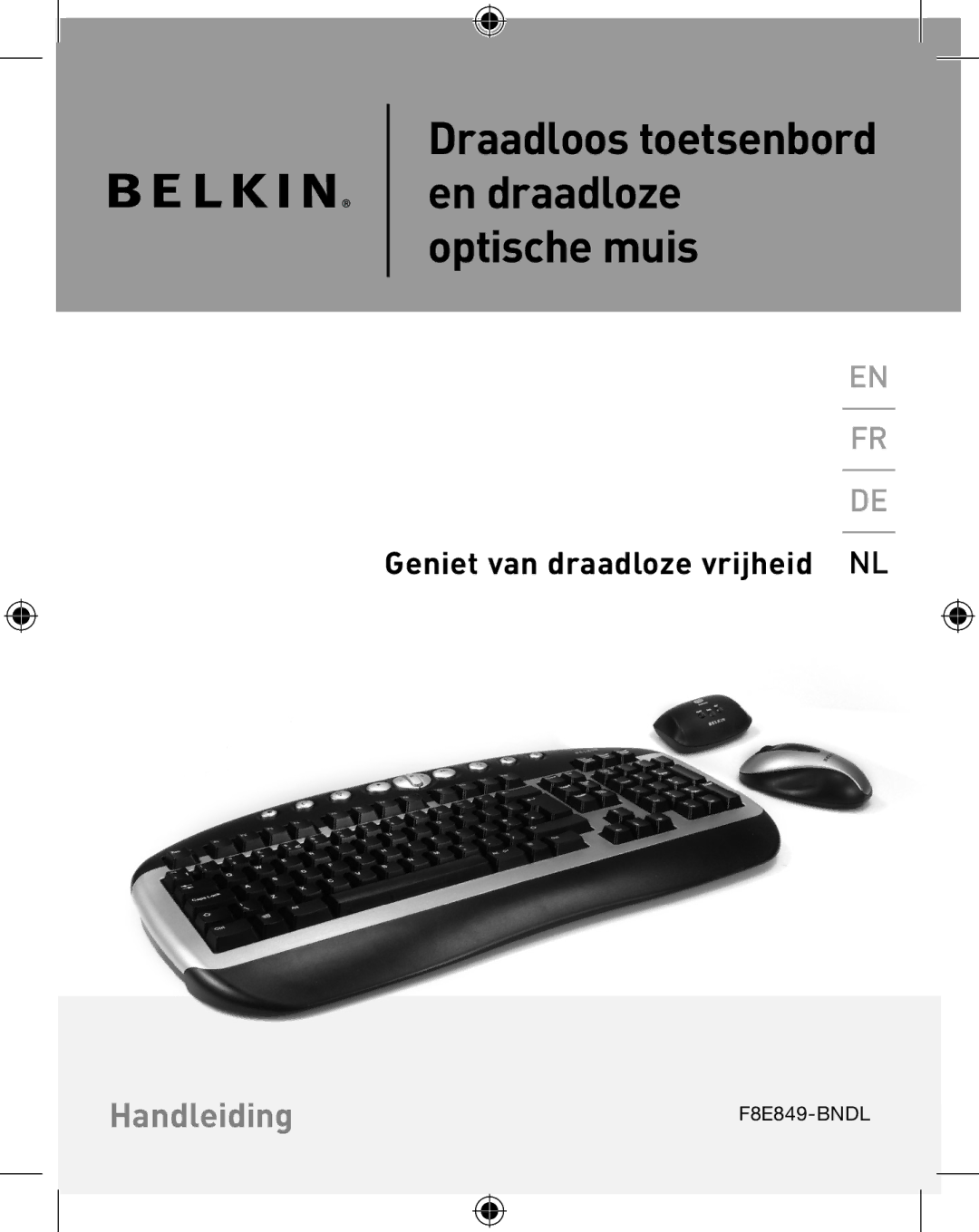 Belkin P74775UK, F8E849-BNDL user manual Draadloos toetsenbord en draadloze optische muis 