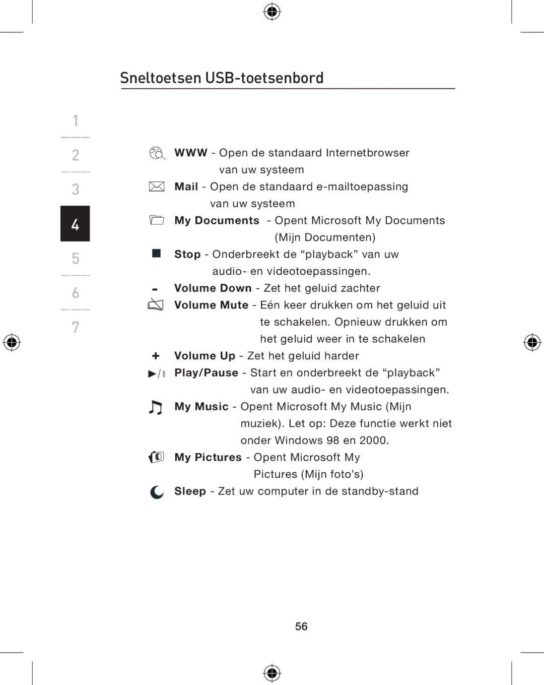 Belkin P74775UK, F8E849-BNDL user manual Sneltoetsen USB-toetsenbord 