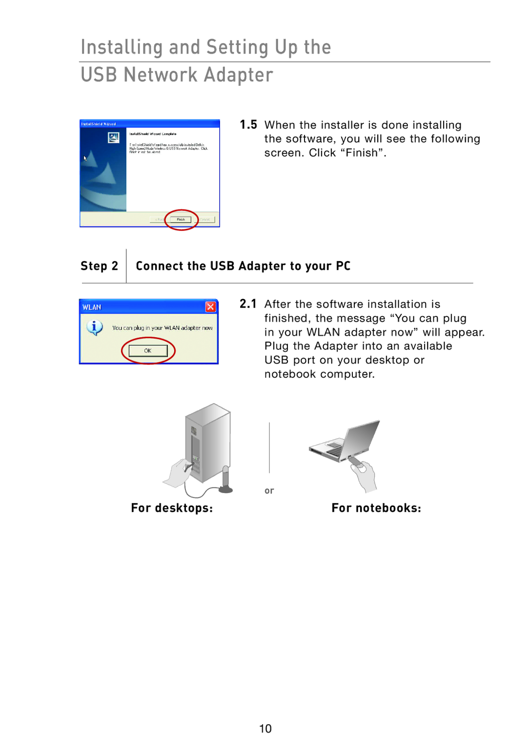 Belkin P74845UK manual Installing and Setting Up USB Network Adapter, Connect the USB Adapter to your PC 