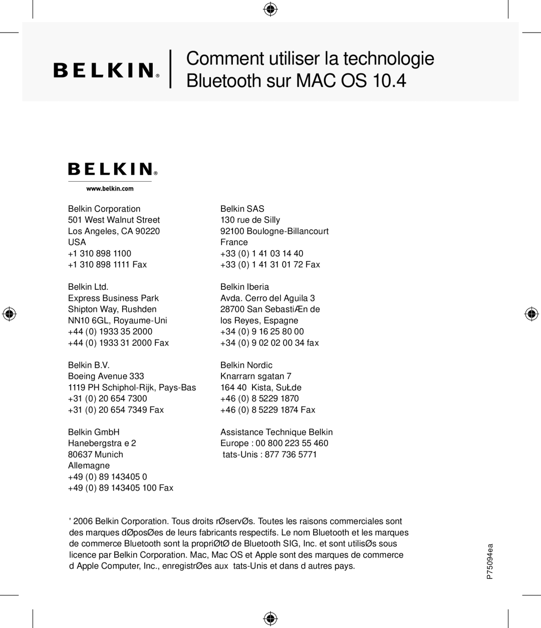 Belkin P75094EA manual Comment utiliser la technologie Bluetooth sur MAC OS 