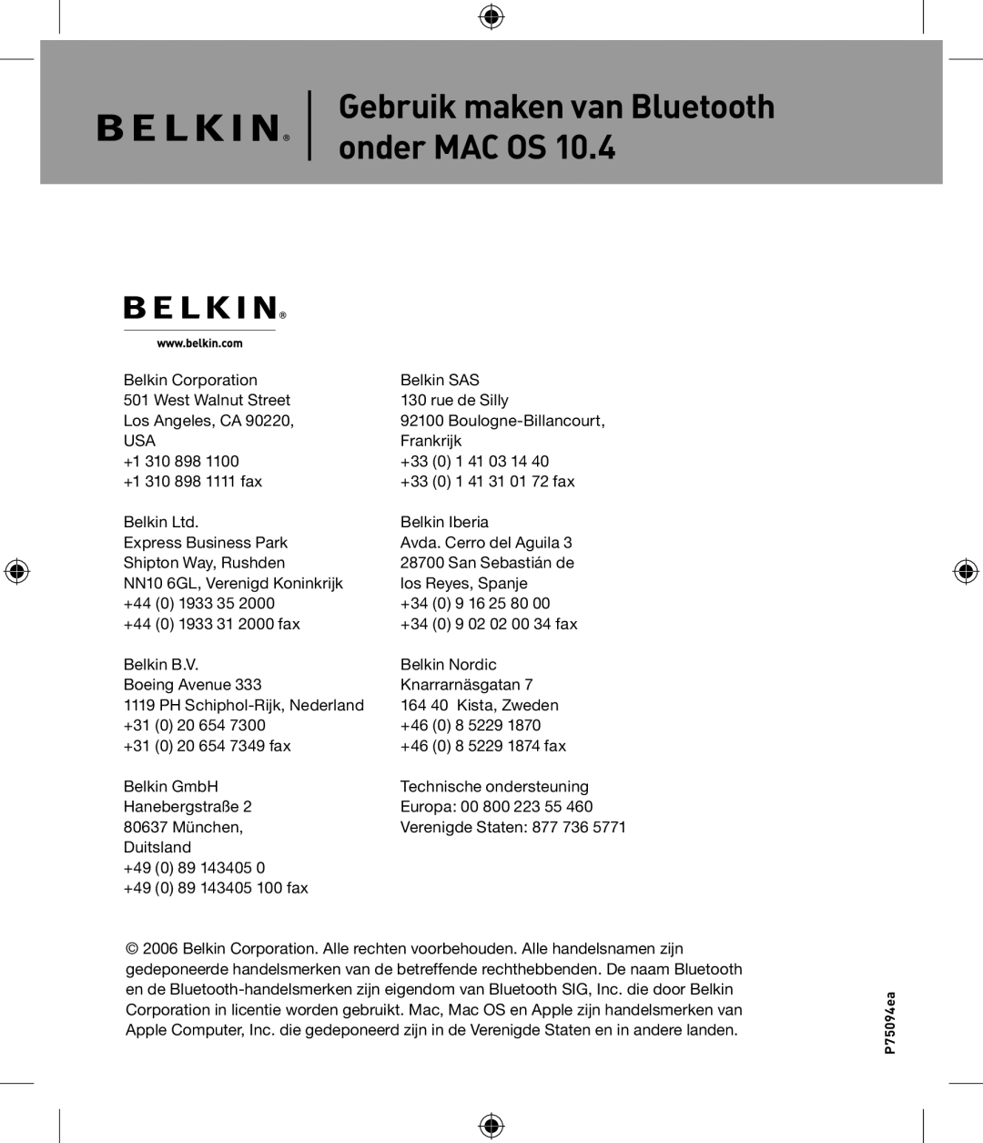 Belkin P75094EA manual Gebruik maken van Bluetooth onder MAC OS 