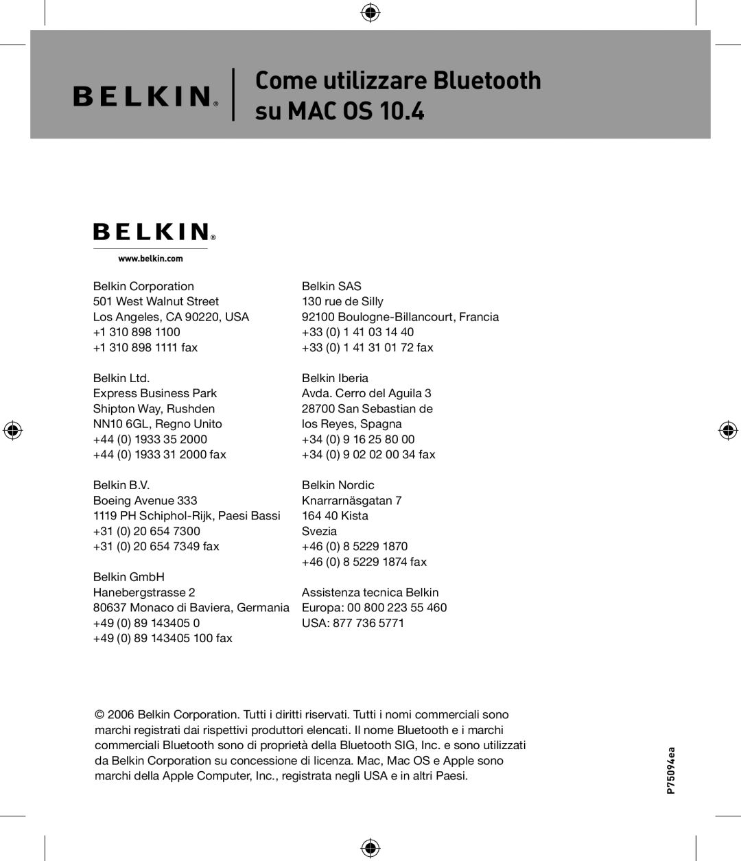 Belkin P75094EA manual Come utilizzare Bluetooth su MAC OS 