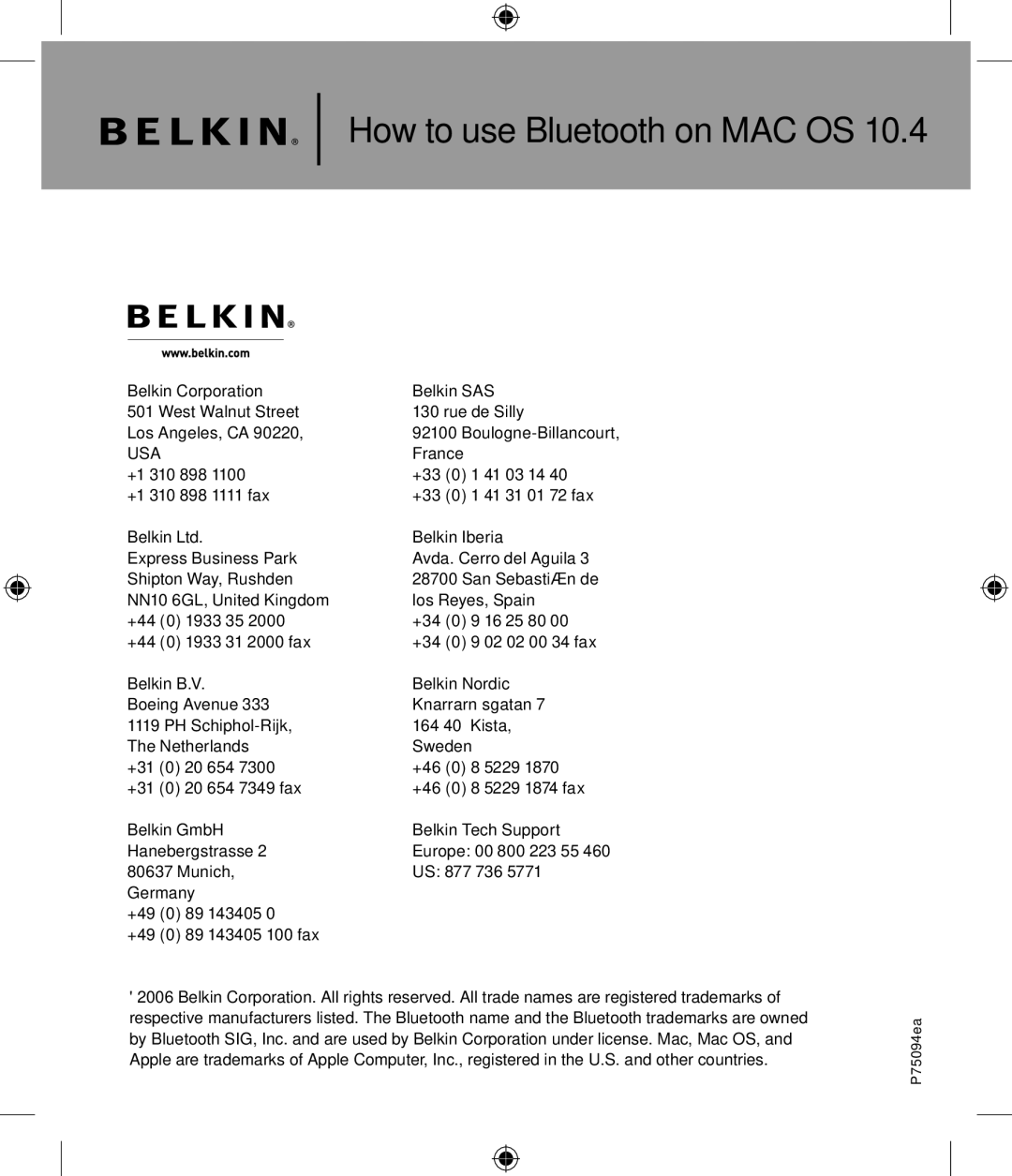 Belkin P75094EA manual How to use Bluetooth on MAC OS 