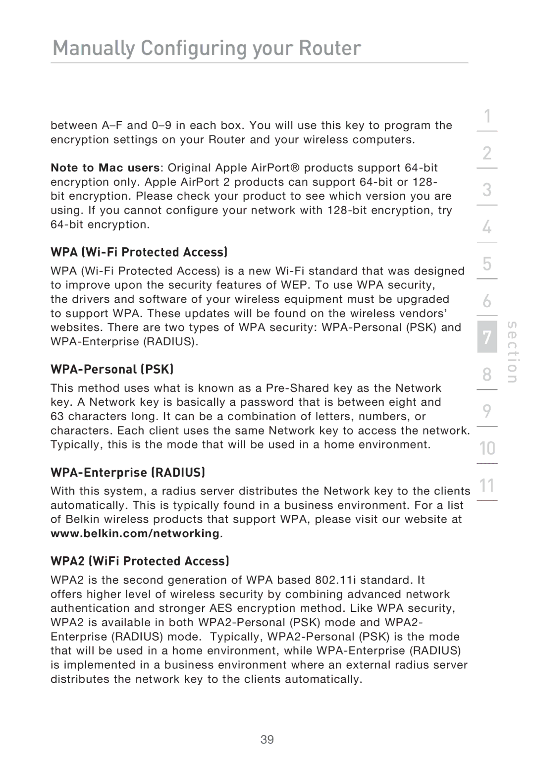 Belkin P75125UK manual WPA Wi-Fi Protected Access, WPA-Personal PSK, WPA-Enterprise Radius WPA2 WiFi Protected Access 