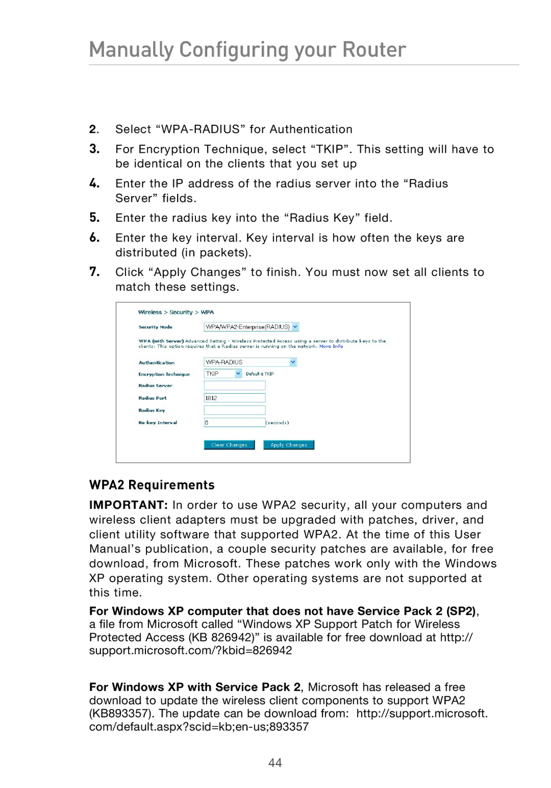 Belkin P75125UK manual WPA2 Requirements 