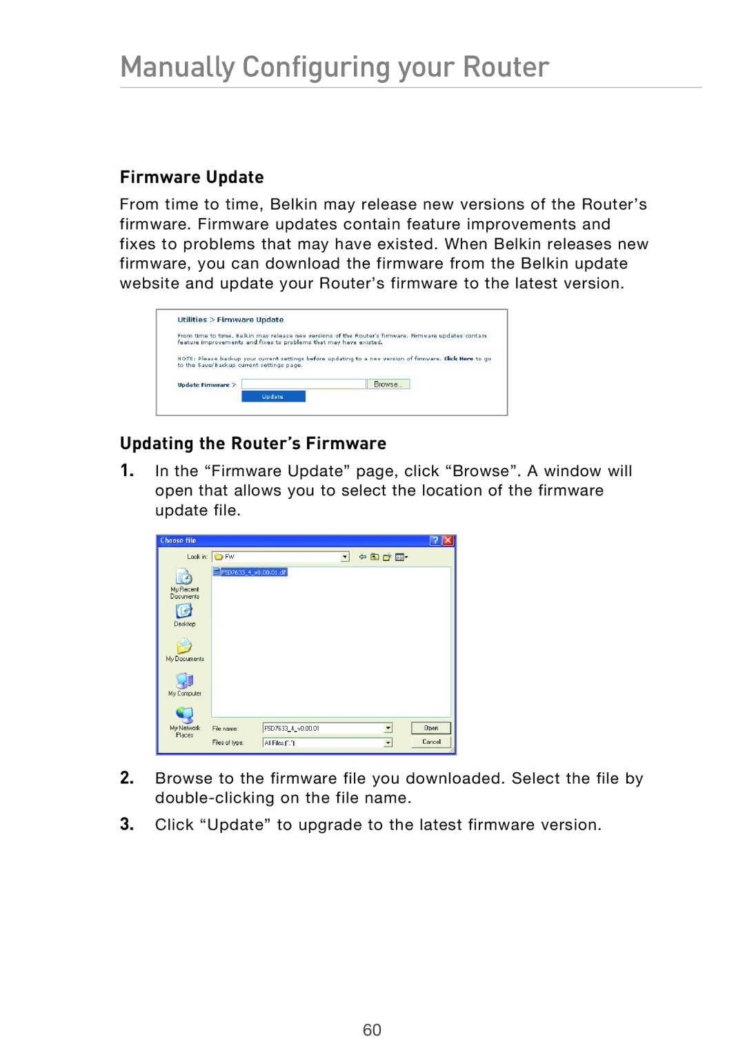 Belkin P75125UK manual Firmware Update, Updating the Router’s Firmware 