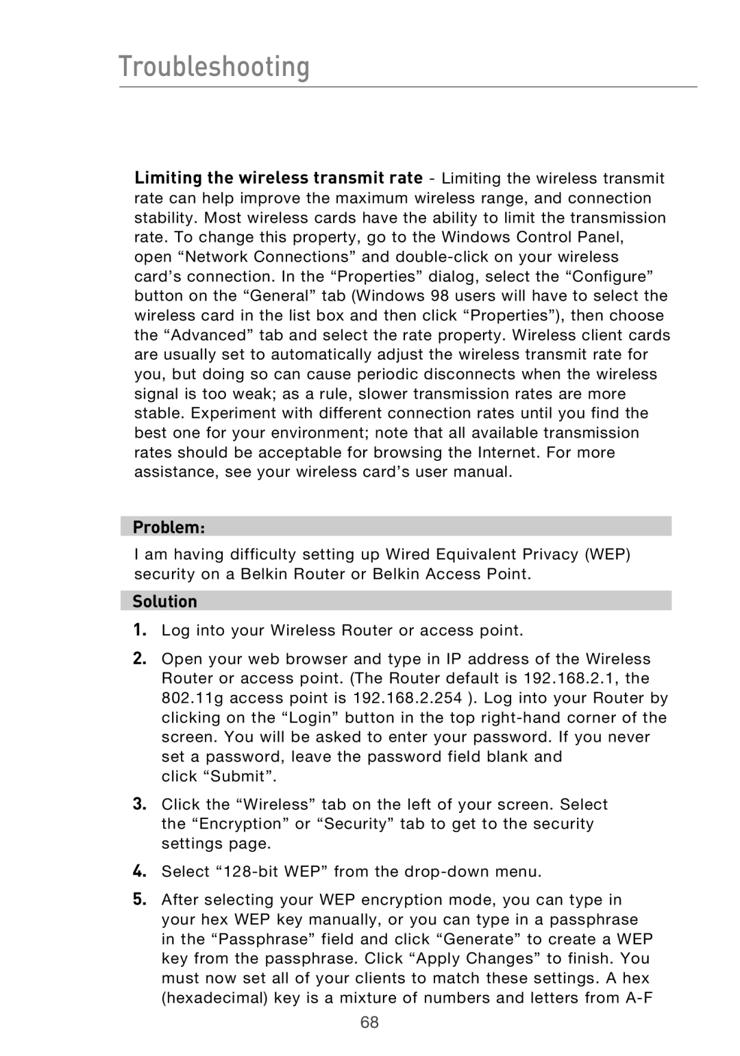 Belkin P75125UK manual Troubleshooting 