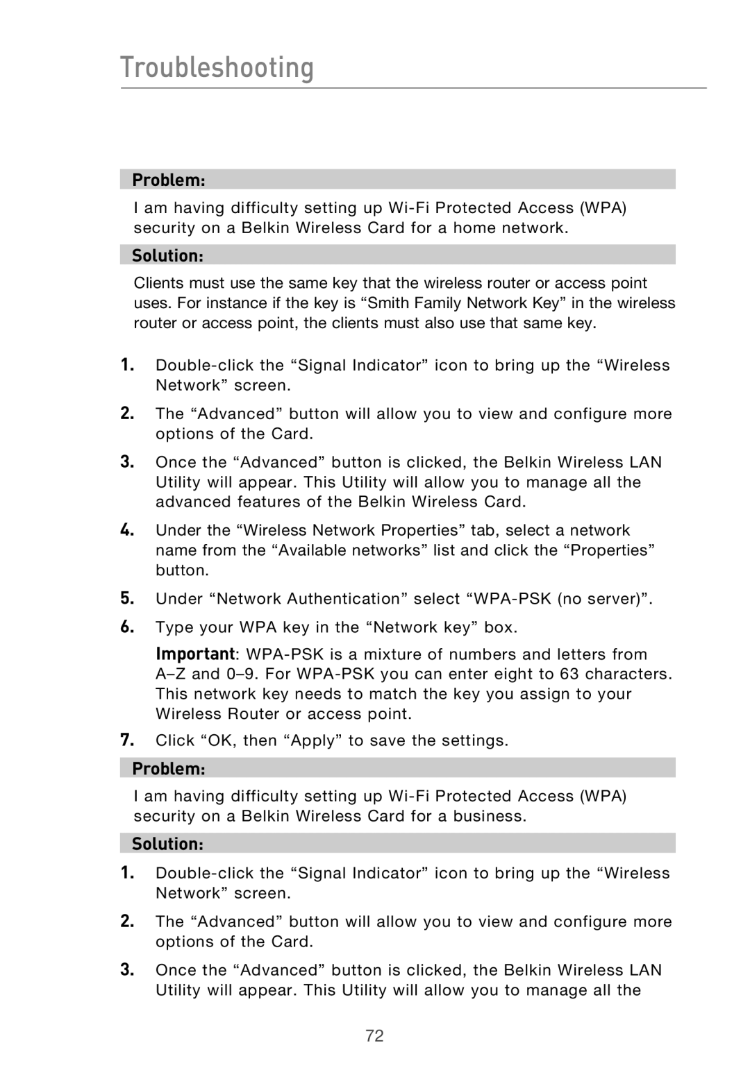 Belkin P75125UK manual Troubleshooting 