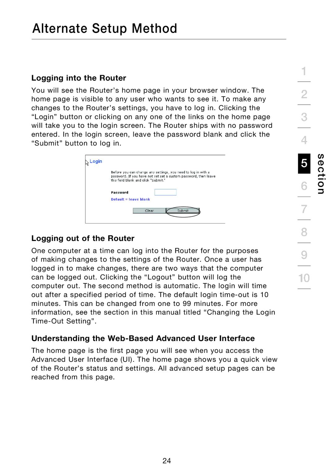 Belkin P75170EI Logging into the Router, Logging out of the Router, Understanding the Web-Based Advanced User Interface 