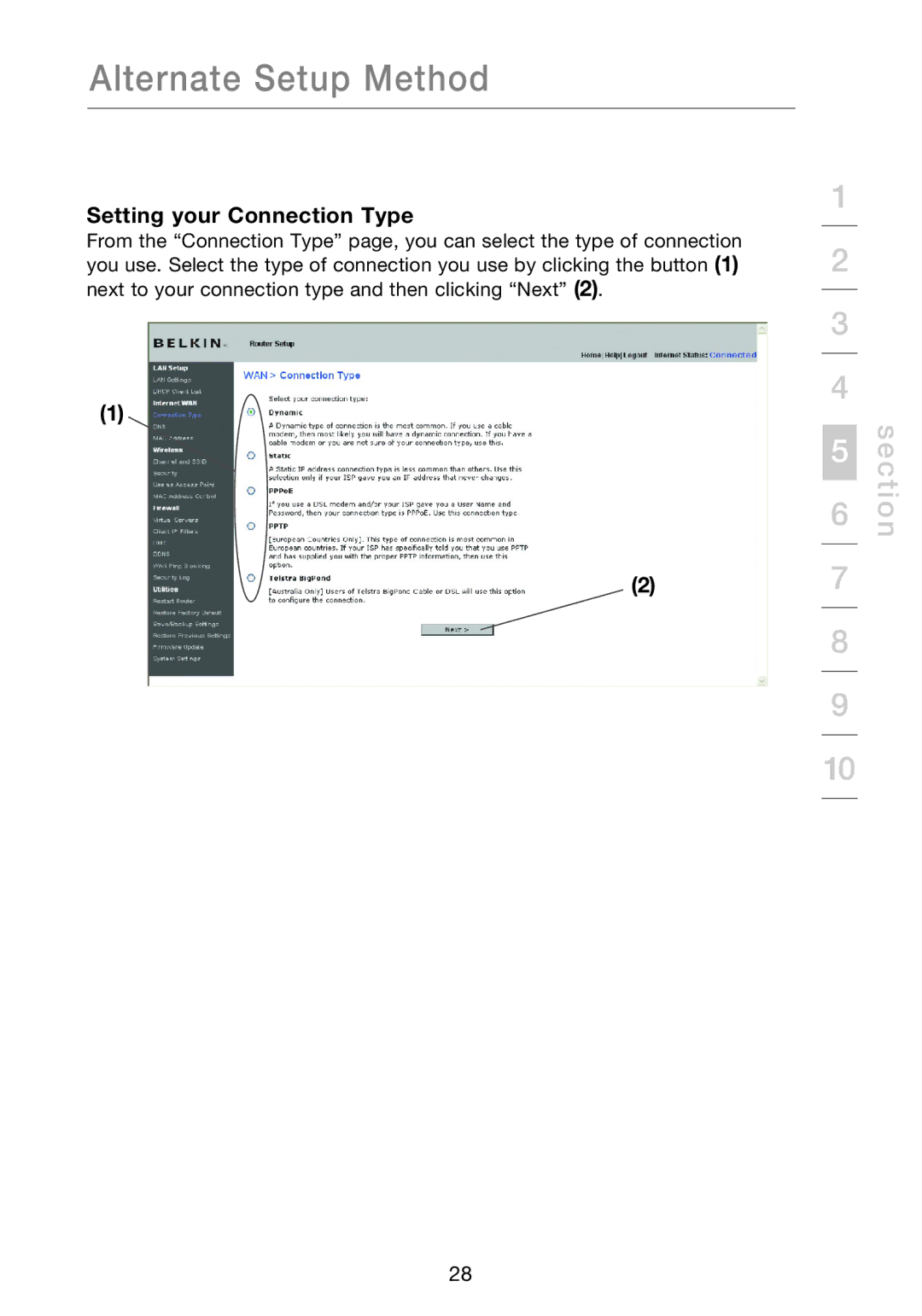 Belkin P75170EI manual Setting your Connection Type 