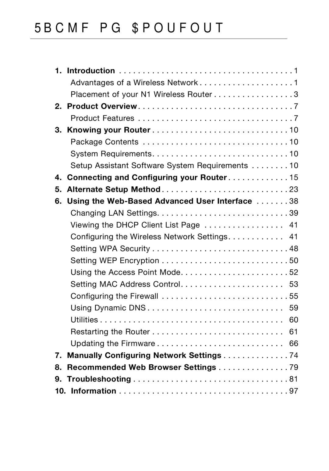 Belkin P75170EI manual Table of Contents 