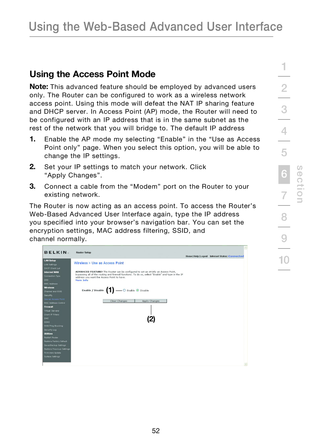 Belkin P75170EI manual Using the Access Point Mode 