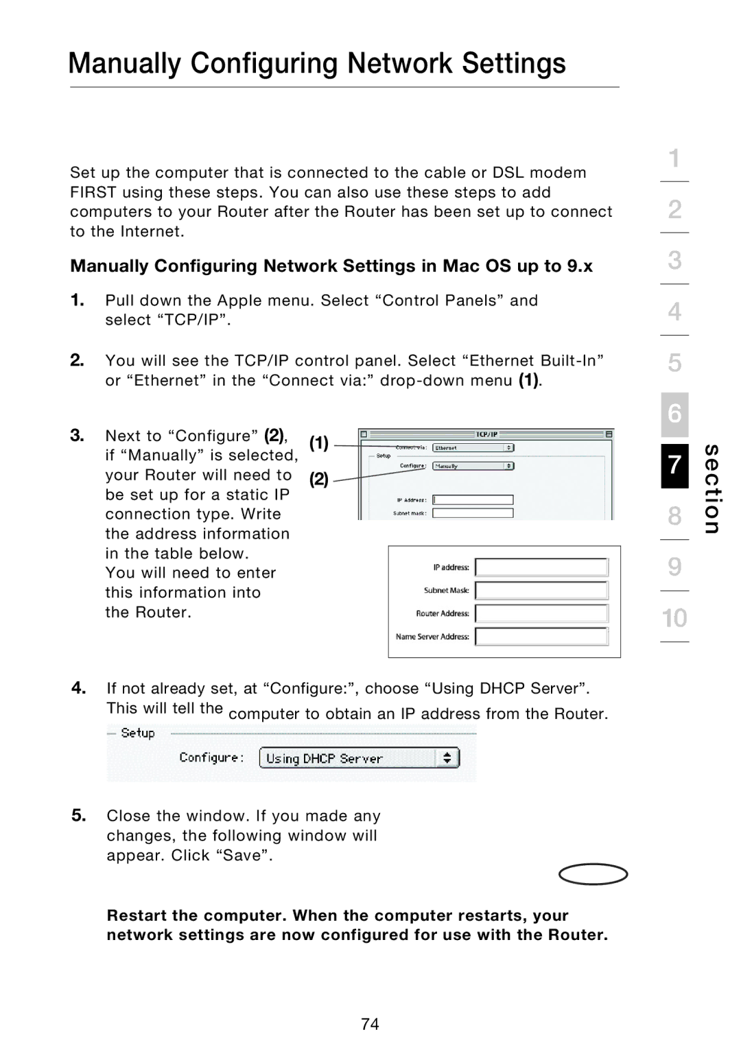 Belkin P75170EI manual Manually Configuring Network Settings in Mac OS up to 