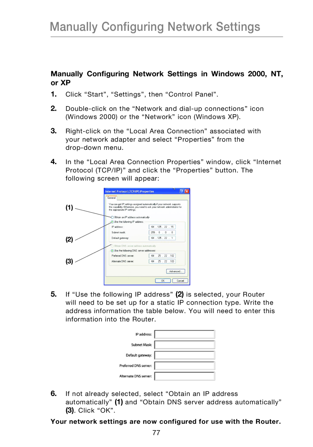 Belkin P75170EI manual Manually Configuring Network Settings 