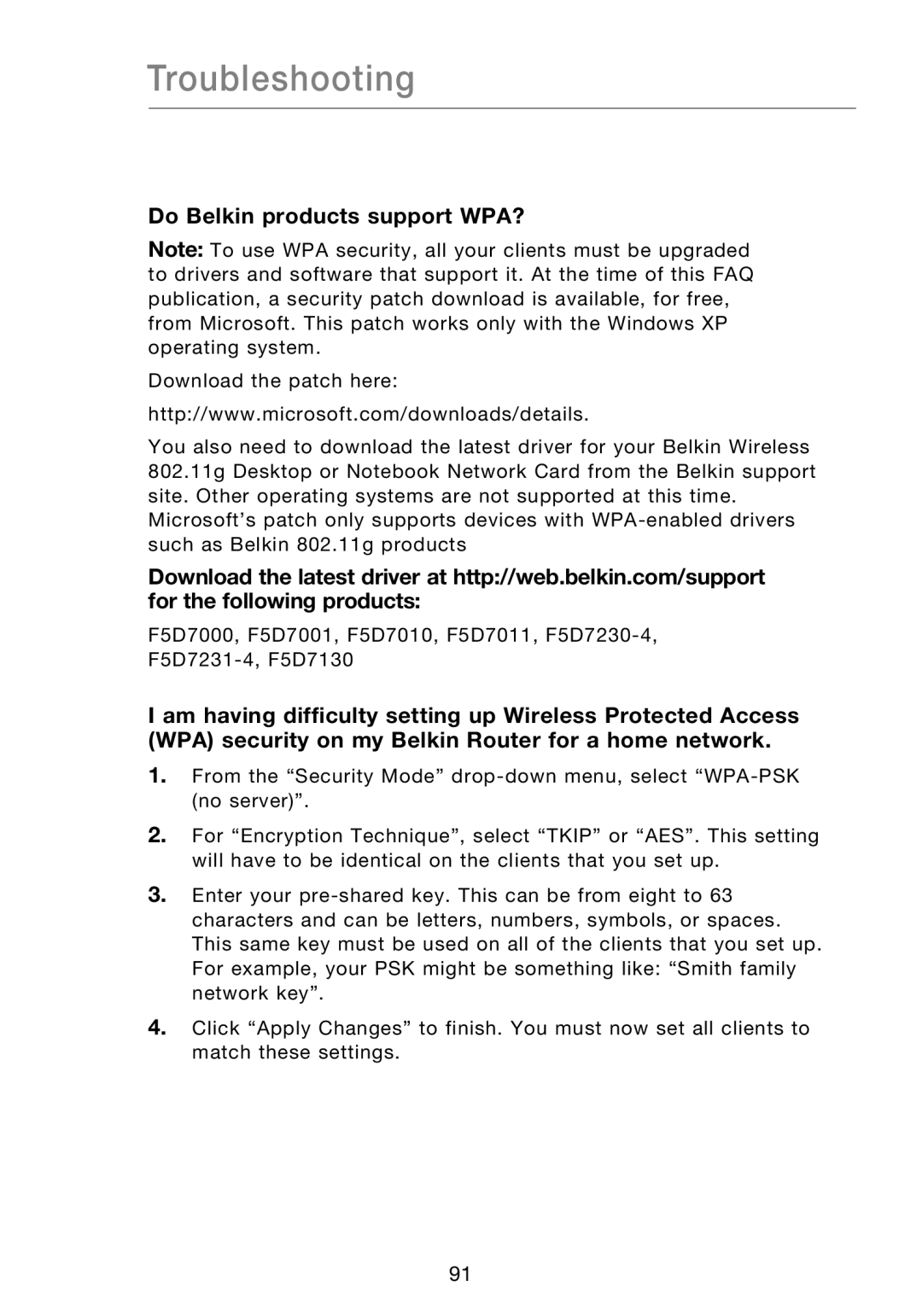 Belkin P75170EI manual Do Belkin products support WPA? 