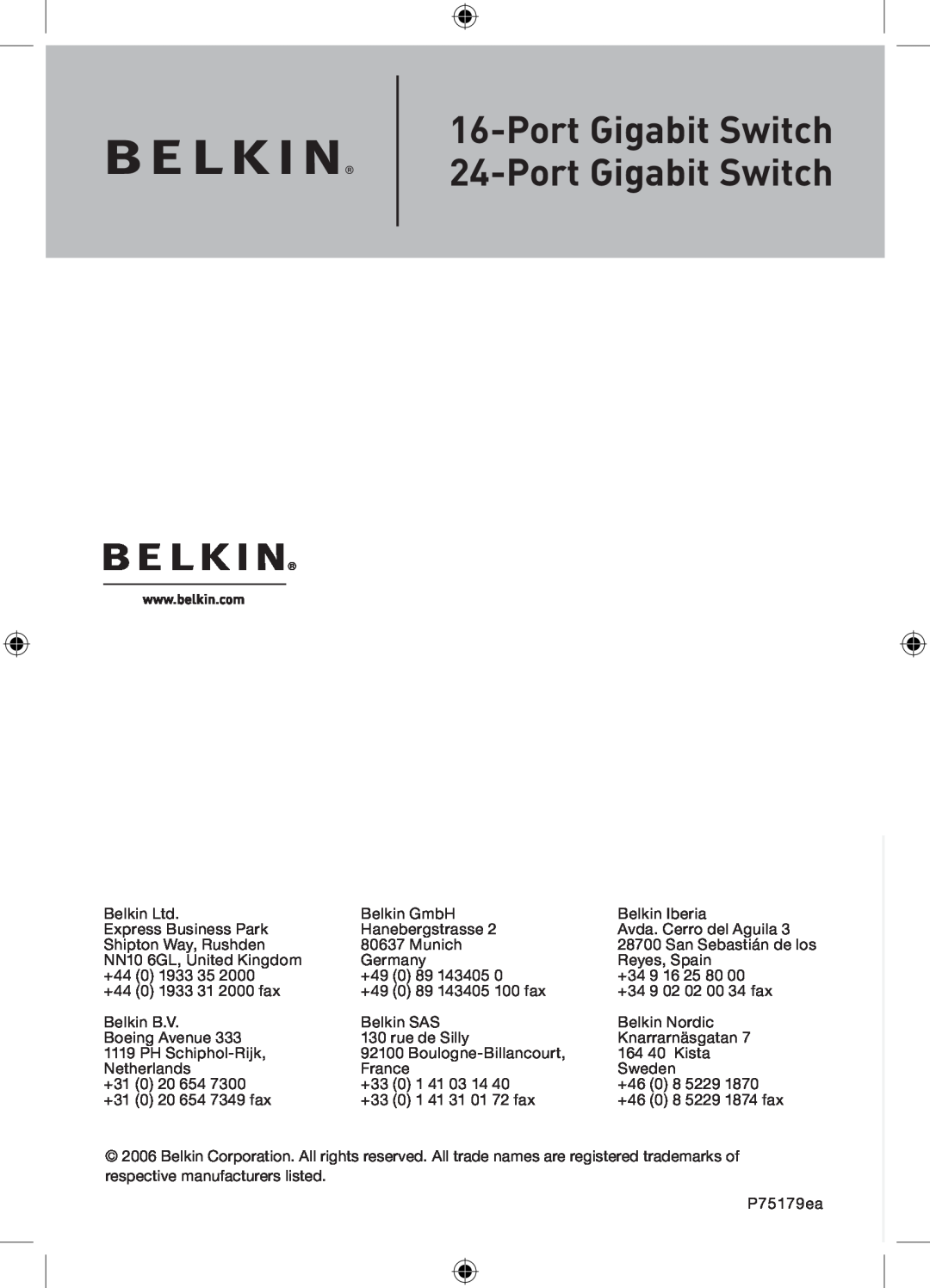 Belkin P75179ea manual Port Gigabit Switch 24-Port Gigabit Switch 