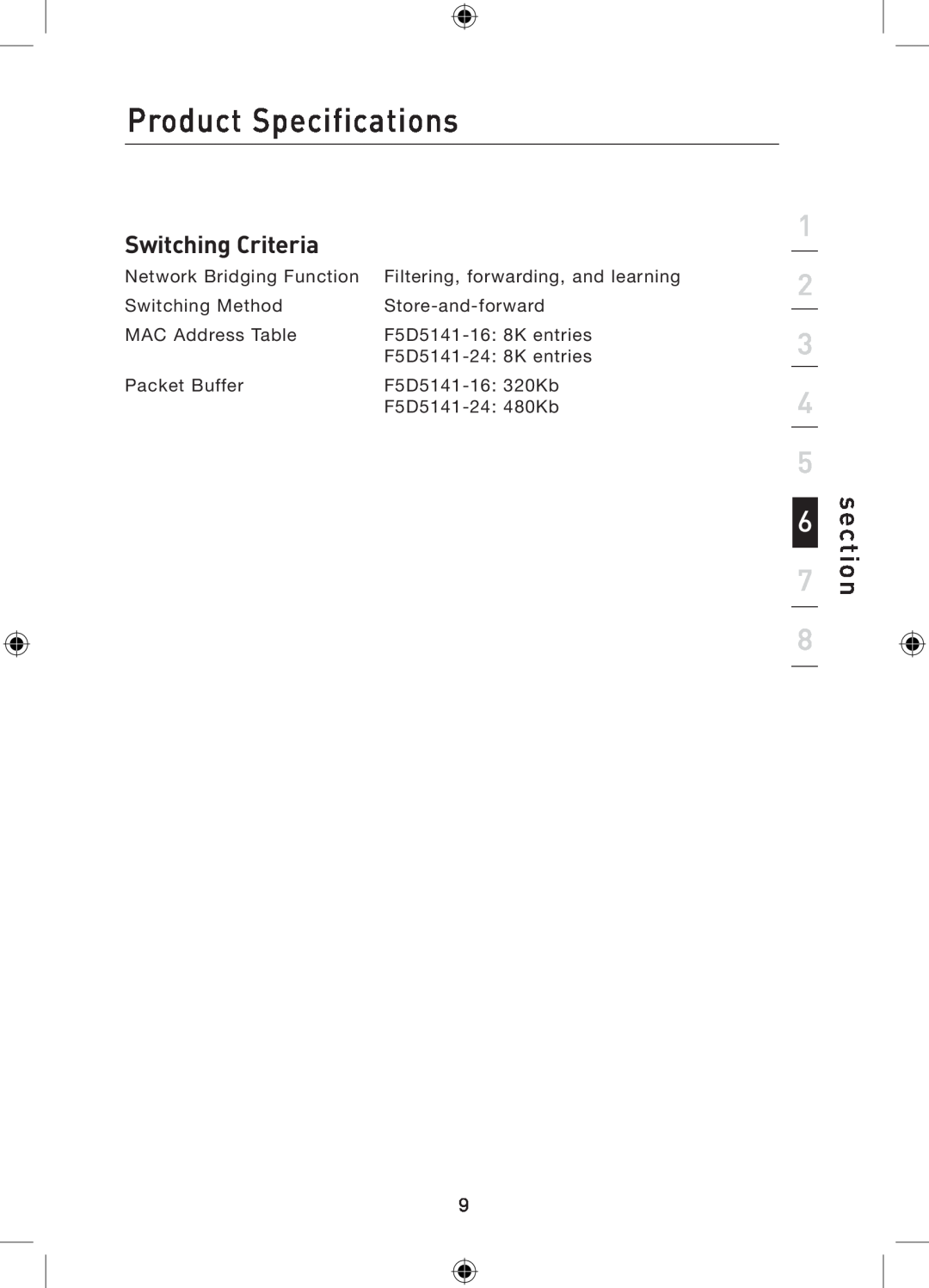 Belkin P75179ea manual Switching Criteria, Product Specifications, section 