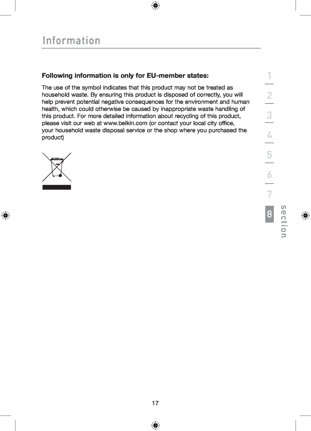 Belkin P75179ea manual Information, section, Following information is only for EU-member states 
