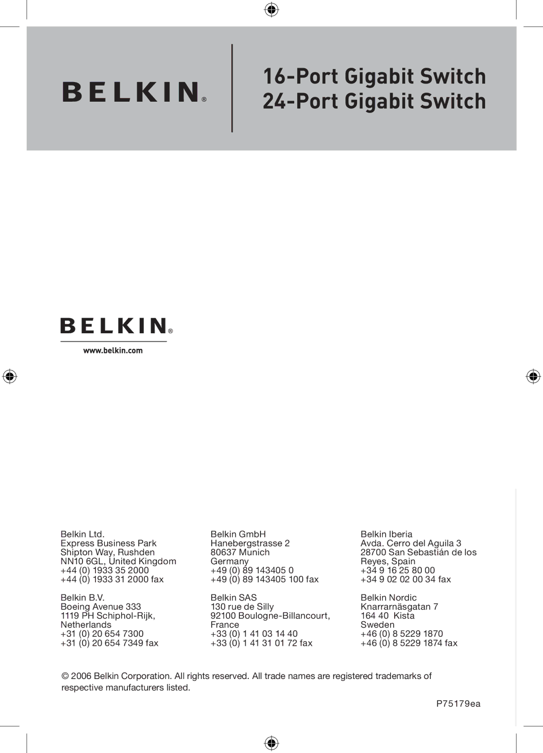 Belkin P75179ea manual Port Gigabit Switch 