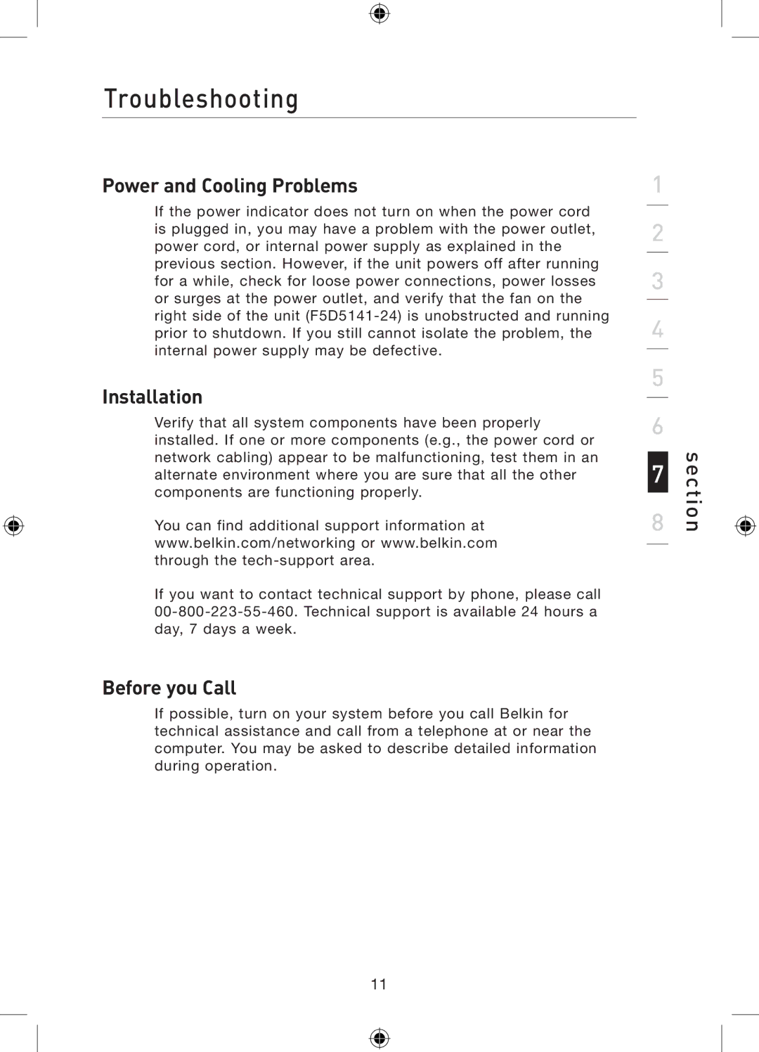 Belkin P75179ea manual Power and Cooling Problems, Installation, Before you Call 