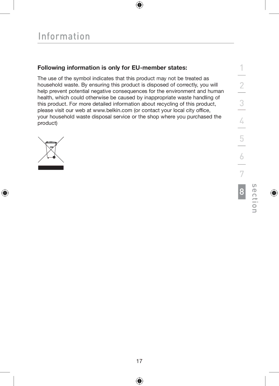 Belkin P75179ea manual Following information is only for EU-member states 