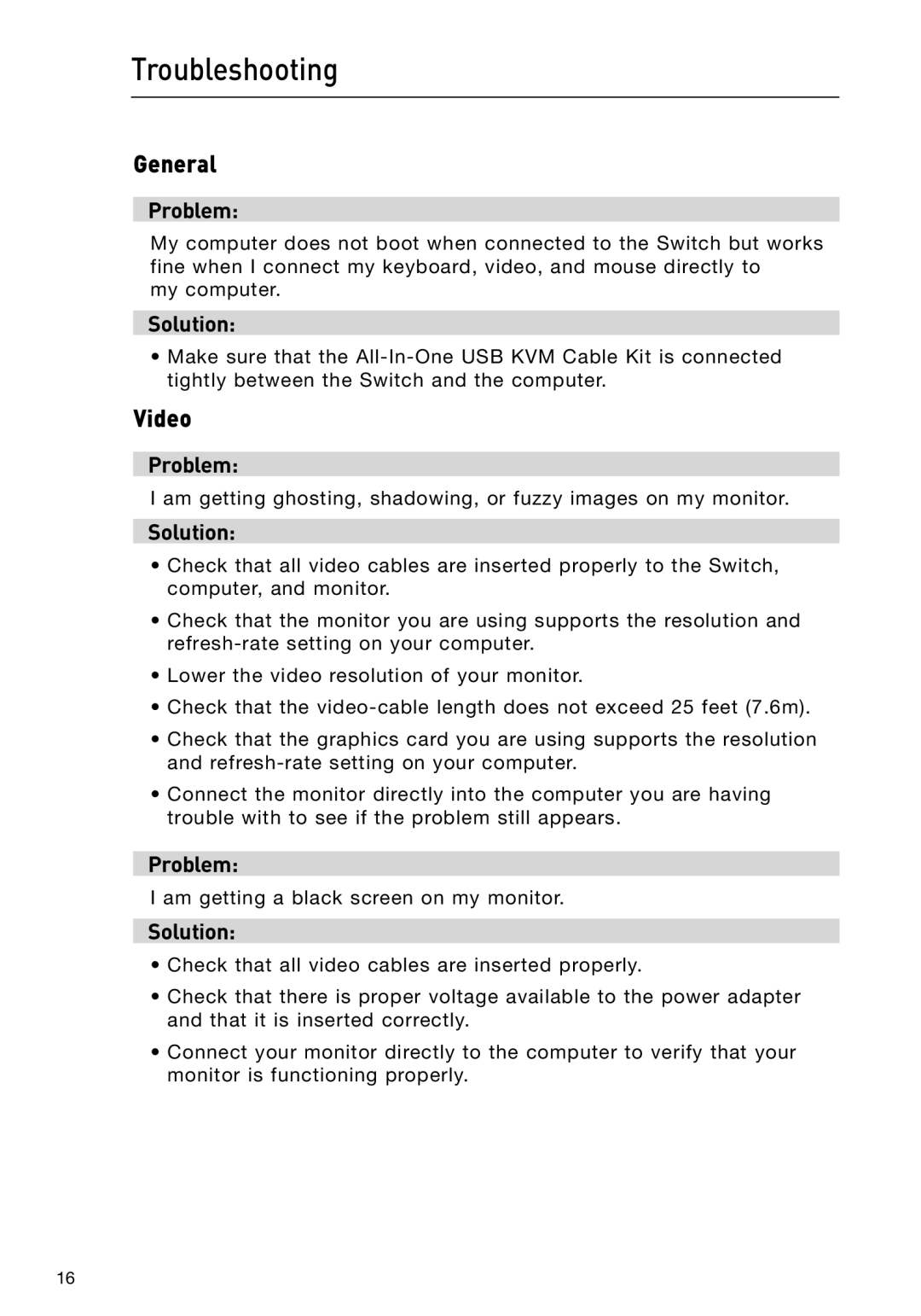 Belkin P75209 manual Troubleshooting, General, Video 